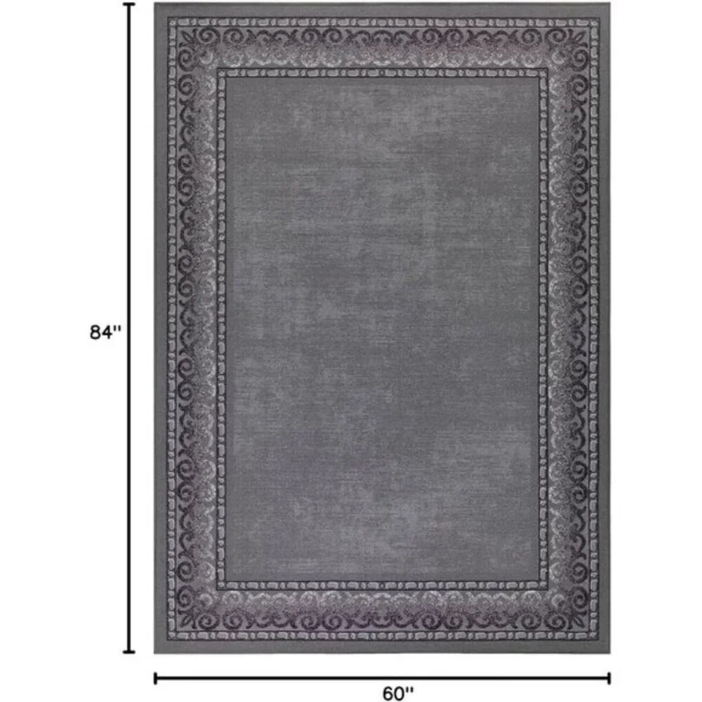 New 5x7 Gray Modern Area Rug Non-Slip Low Pile Carpet with Rubber Backing